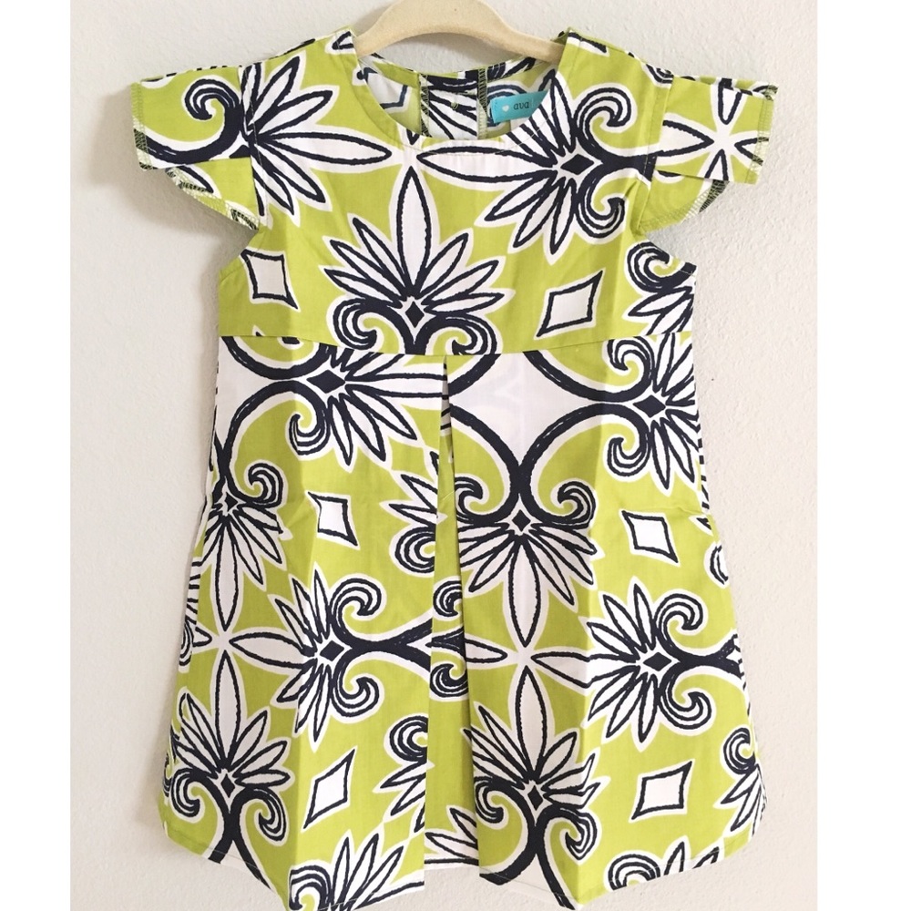 Ava Loves Olli Girls Green/Navy flutter sleeve dress
